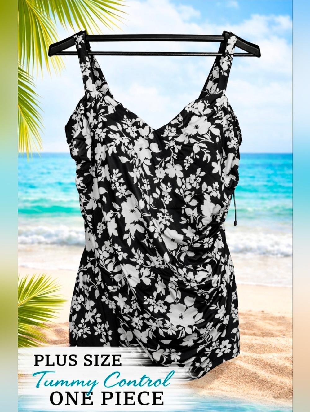 NWT Plus Size Tummy Control Floral One Piece Swimsuit 2X 18W 20W